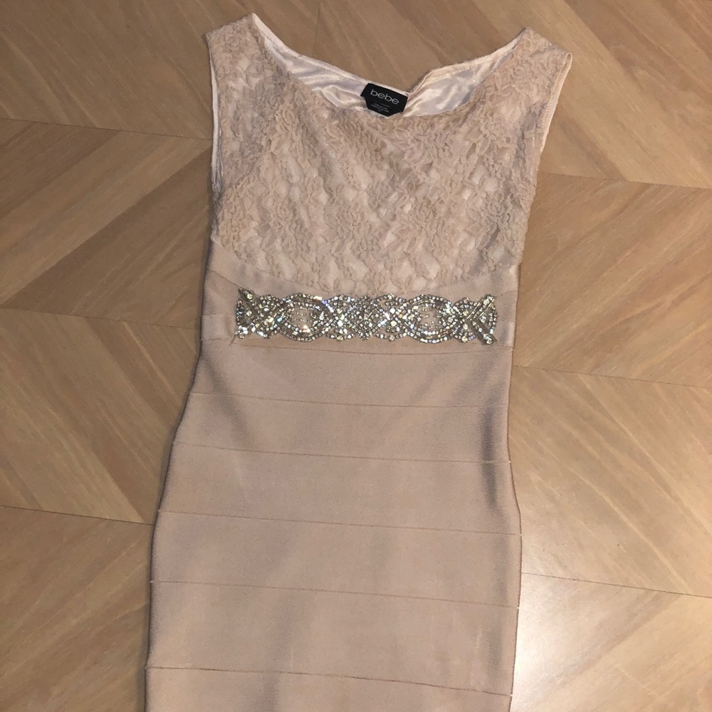 ONE OF A KIND Nude body-con dress w crystal detail